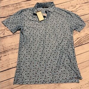 NWT | Barbell Light Blue Patterned Performance Polo Shirt | Mens XL
